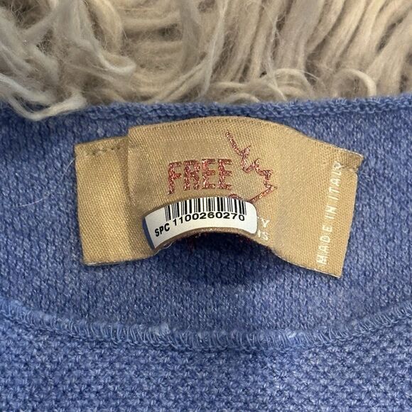 Free For Humanity Sweater Size 6 Viscose Blue Stars Quarter Sleeves Italy - Picture 3 of 5